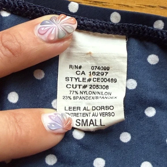 Vintage Esprit Navy Blue and White Polka Dot Halter Midi Bikini Set - Picture 4 of 5